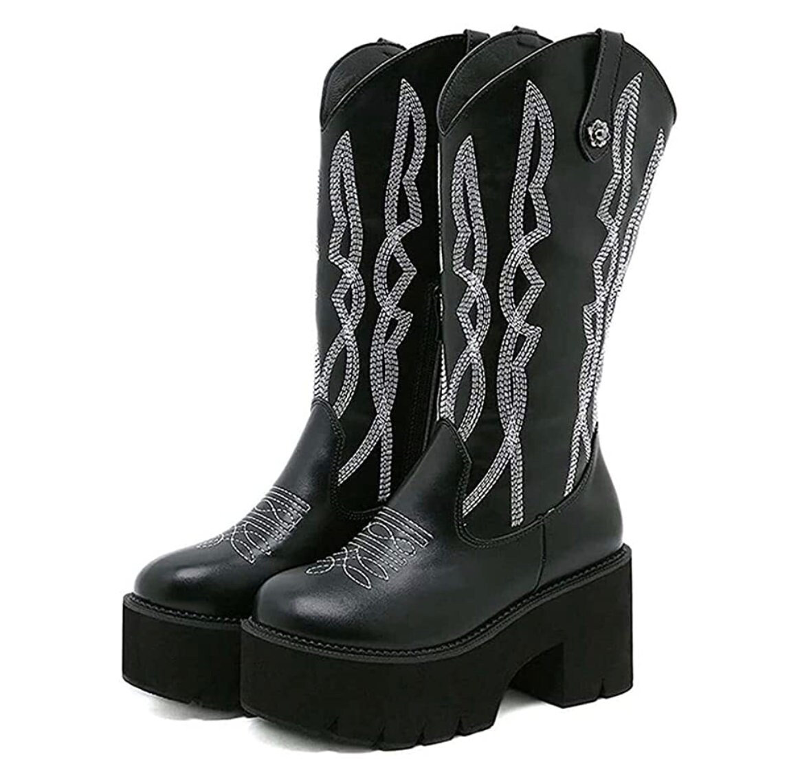 Y2K Unisex Cowboy Boot - Faux Leather Mid Calf Western Wear