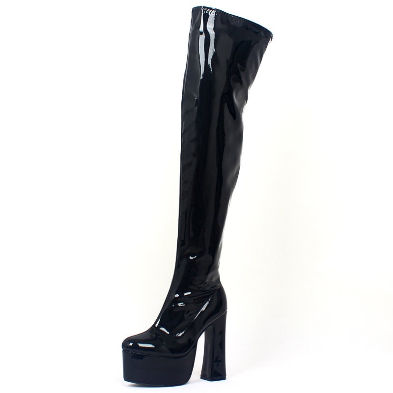 Y2K Unisex Over-the-Knee Boots with Square Heel and Side Zipper