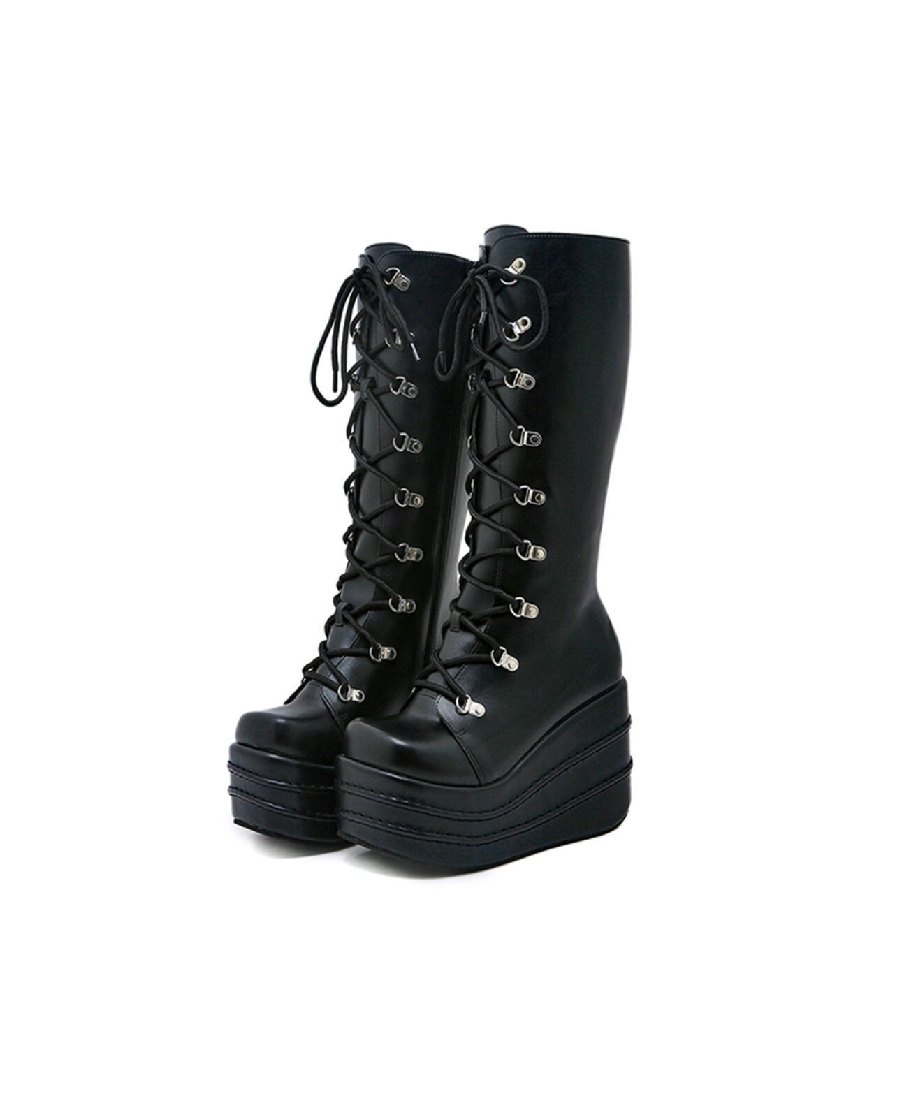 Y2K Unisex Punk Boots - Black Emo Wedge High Heel Gothic Demoni Platform