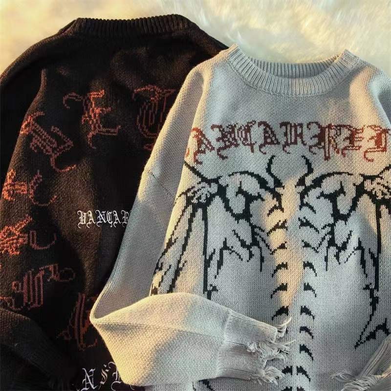 Y2K Unisex Skeleton Sweater - Gothic Hip Hop Dark Round Neck Pullover