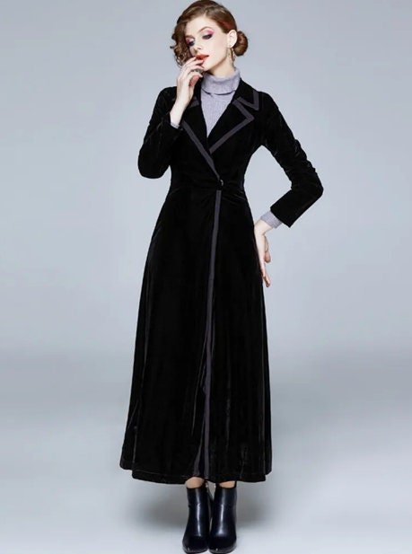 Y2K Velvet Maxi Coat - Women's Winter Fashion