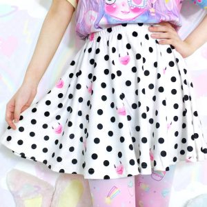 Y2K Velvet Polka Dot Skater Skirt - Harajuku