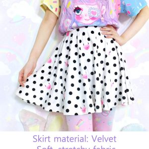 Y2K Velvet Polka Dot Skater Skirt - Harajuku