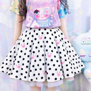 Y2K Velvet Polka Dot Skater Skirt - Harajuku