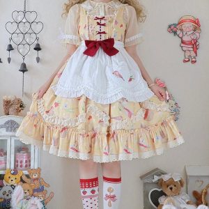 Y2K Vintage Lolita Dress with High Waist and Cute Kawaii Style