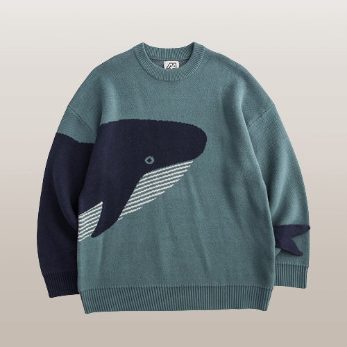 Y2K Whale Knitted Sweater - Unisex Harajuku Aesthetic