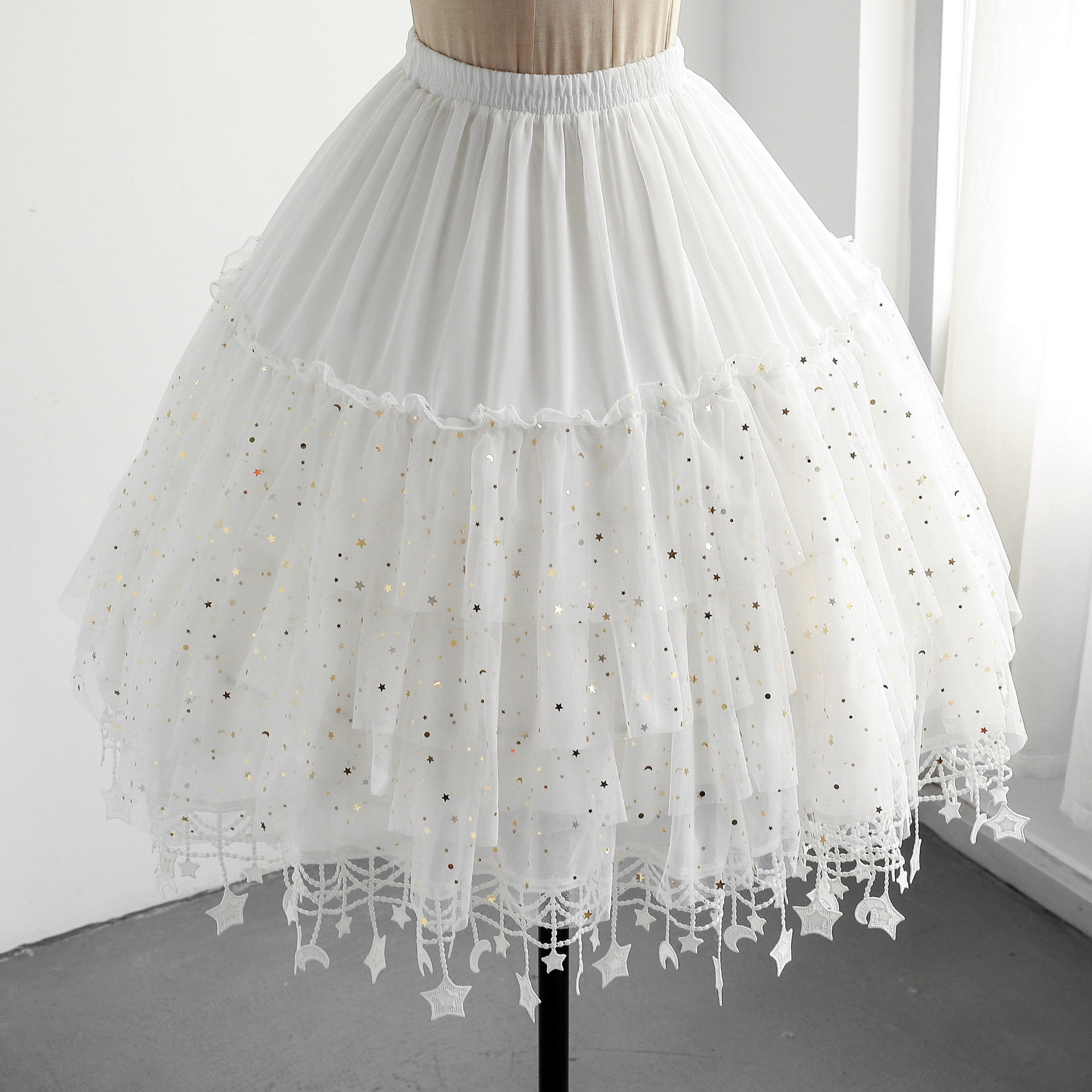 Y2K White Adjustable Fishbone Ring Petticoat