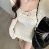 Y2K White Knitted Hollow Long Sleeve Dress