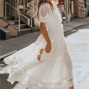 Y2K White Lace Boho Wedding Beach Dress