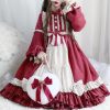 Y2K Winered Lolita Dress with Bowknot and Ruffle