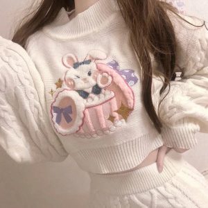 Y2K Winter Knitted Lolita Bunny Jumper and Skirt Set