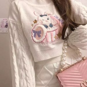 Y2K Winter Knitted Lolita Bunny Jumper and Skirt Set