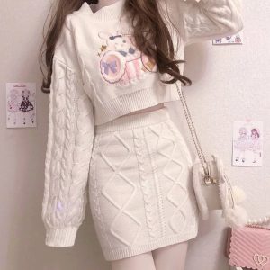 Y2K Winter Knitted Lolita Bunny Jumper and Skirt Set