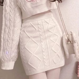 Y2K Winter Knitted Lolita Bunny Jumper and Skirt Set