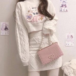 Y2K Winter Knitted Lolita Bunny Jumper and Skirt Set