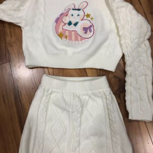 Y2K Winter Knitted Lolita Bunny Jumper and Skirt Set