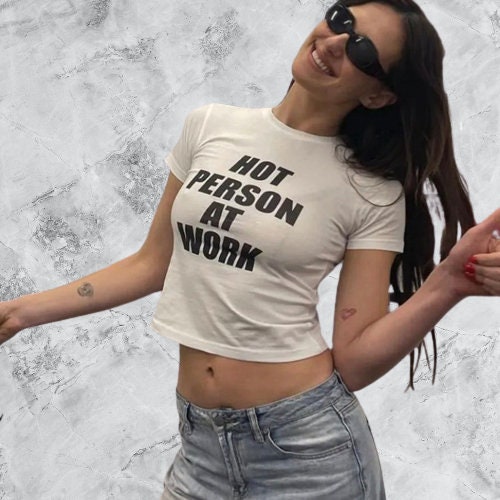 Y2K Women's Hot Person at Work Crop Tee