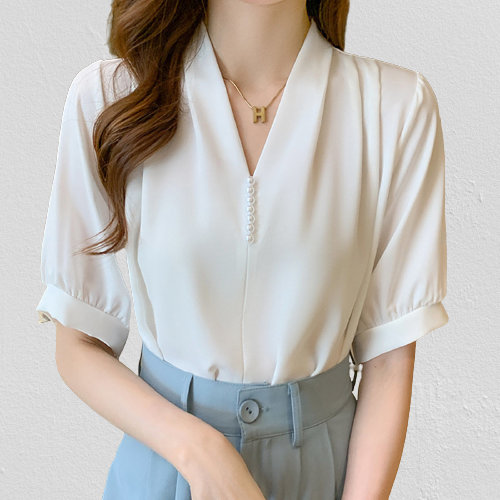 Y2K Women's Office Blouse V-Neck Chiffon Shirt