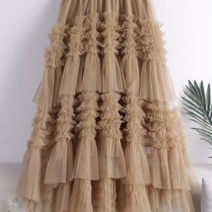 Y2K Women's Ruffled Tulle Long Skirt