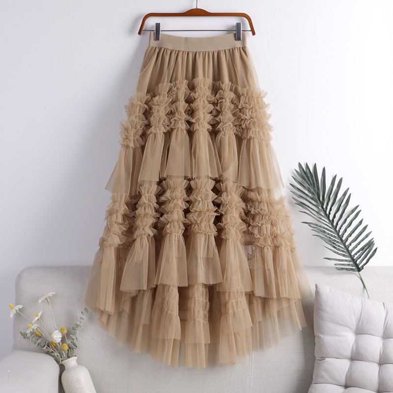 Y2K Women's Ruffled Tulle Long Skirt