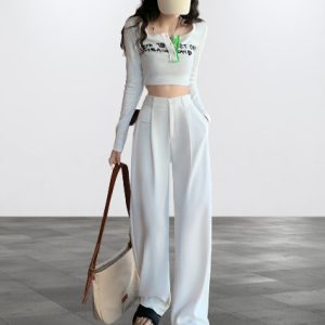 Y2K Women's Wide Leg High Waist Suit Pants