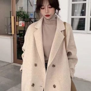 Y2K Women's Wool Trench Coat - Classic Long Overcoat