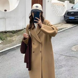 Y2K Women's Wool Trench Coat - Classic Long Overcoat