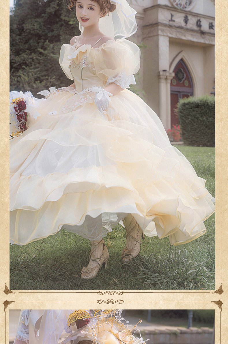 Yellow Lace Dress - Fairy Tale Princess Party Prom Dress