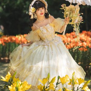 Yellow Lace Dress - Y2K Fairy Tale Princess Style