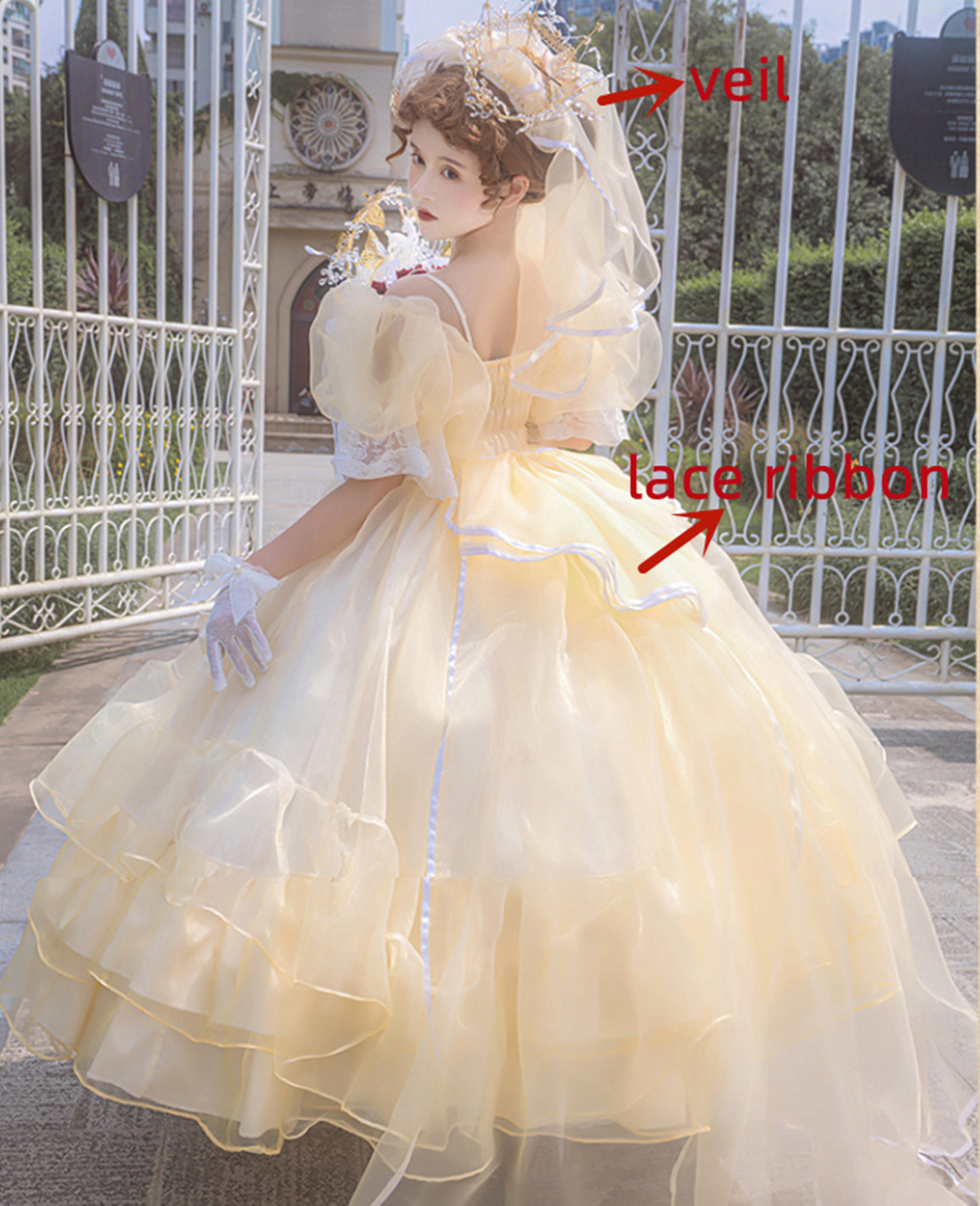 Yellow Lace Dress - Y2K Fairy Tale Princess Style
