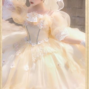 Yellow Lace Dress - Y2K Fairy Tale Princess Style