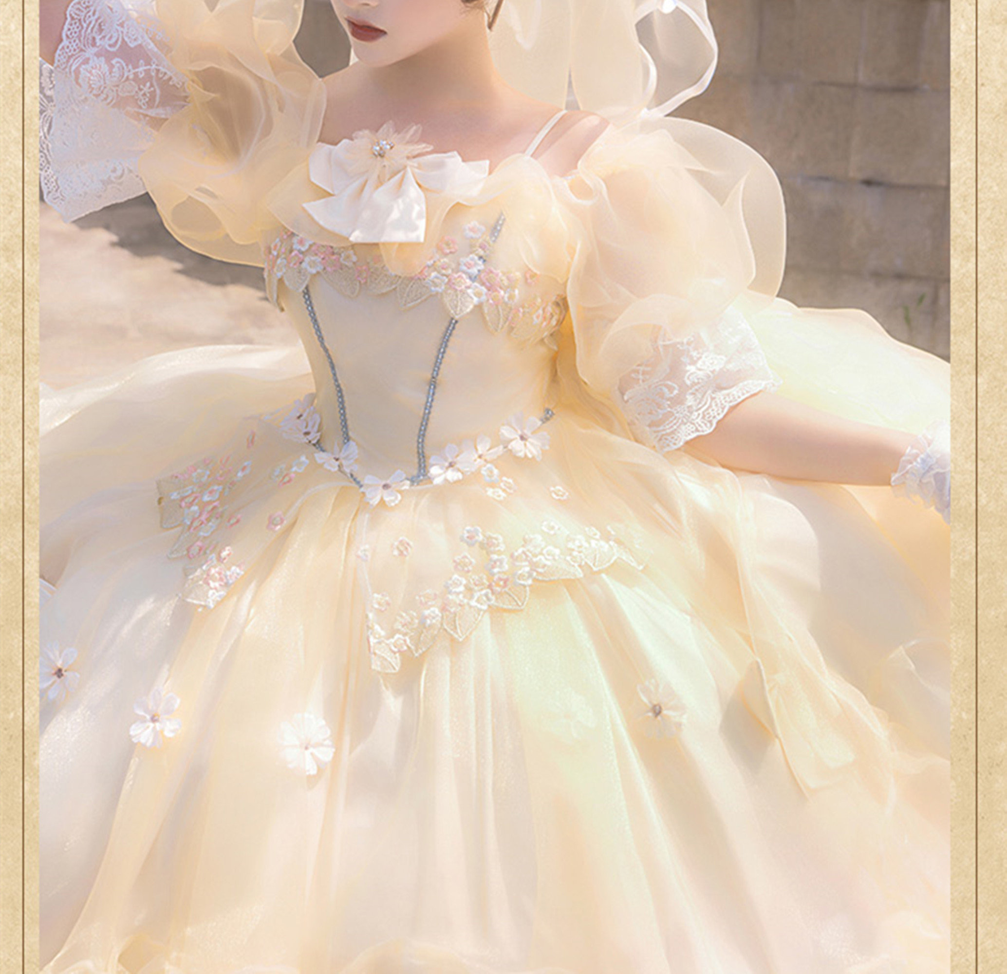 Yellow Lace Dress - Y2K Fairy Tale Princess Style