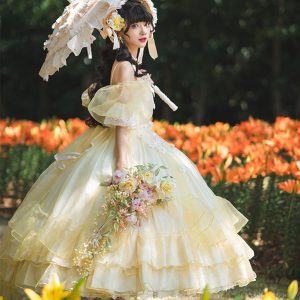 Yellow Lace Dress - Y2K Fairy Tale Princess Style