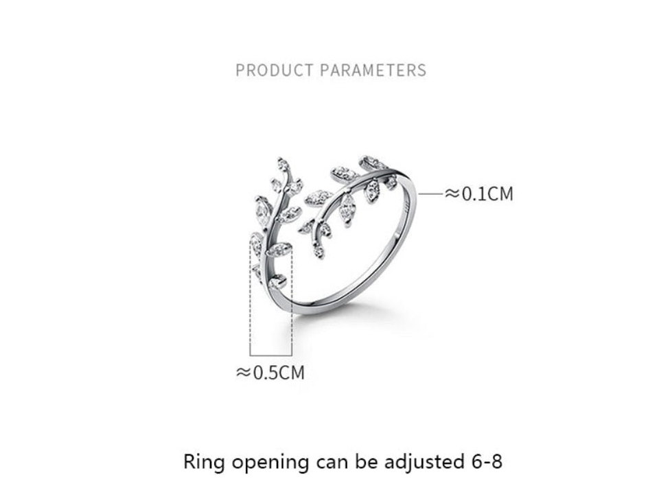 Zircon Fern Leaf Adjustable Ring